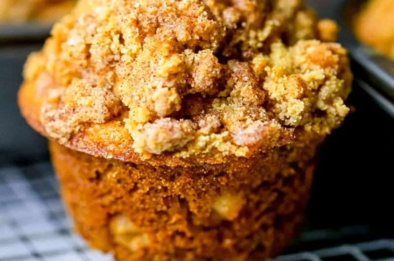 Freshly baked apple cinnamon muffins cooling on a rack