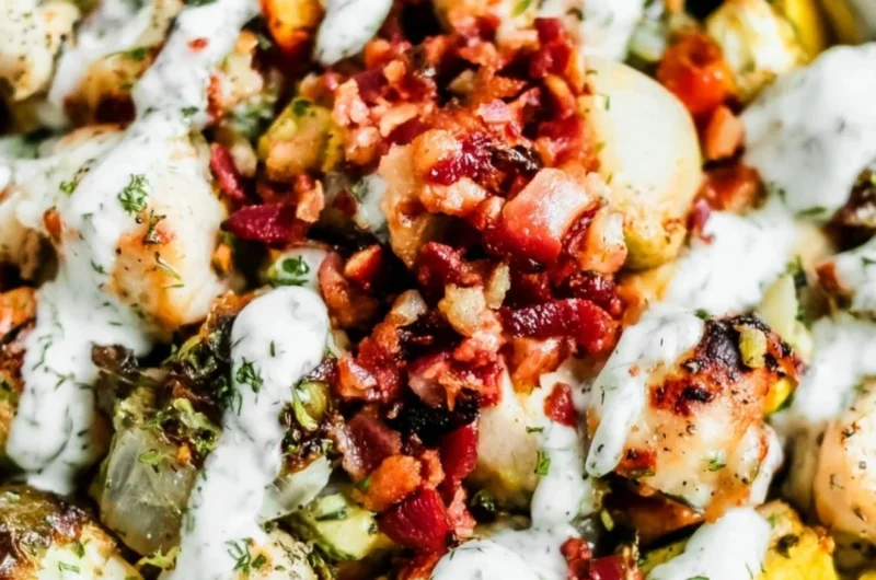 Delicious chicken bacon ranch salad with crispy bacon and creamy dressing