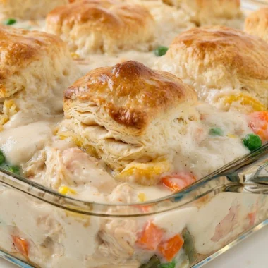 Delicious Chicken Pot Pie Casserole baked to golden perfection.