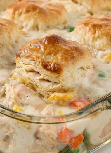 Delicious Chicken Pot Pie Casserole baked to golden perfection.