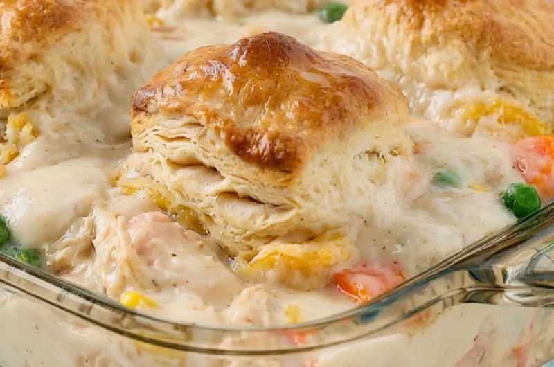 Delicious Chicken Pot Pie Casserole baked to golden perfection.