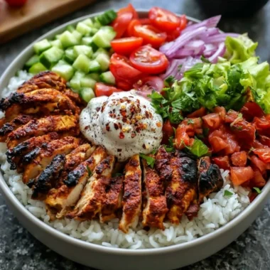 Delicious Chicken Shawarma Bowl with fresh vegetables and spices