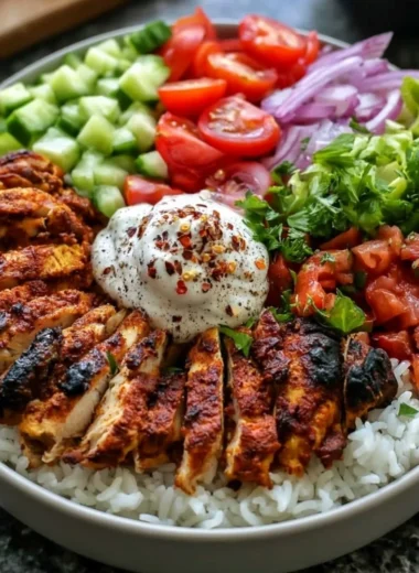 Delicious Chicken Shawarma Bowl with fresh vegetables and spices
