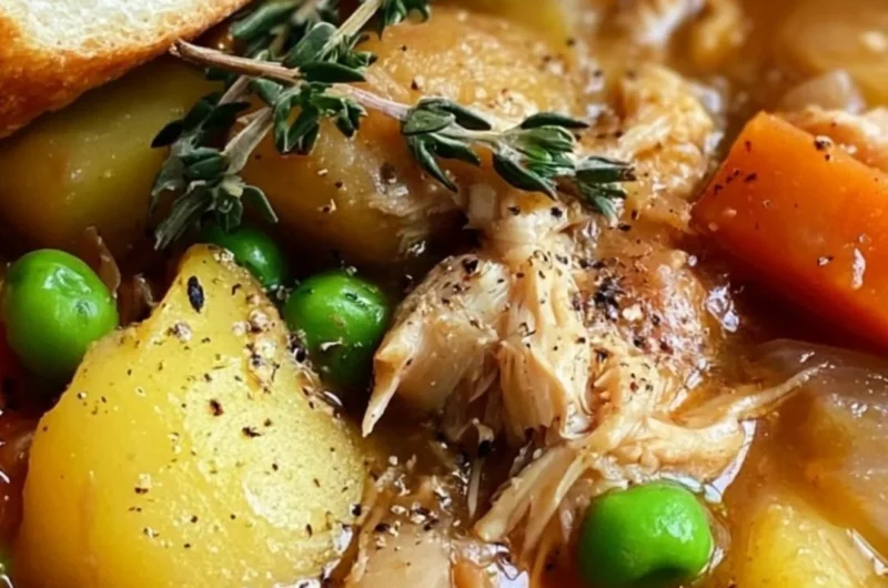 A bowl of homemade Chicken Vegetable Stew with colorful vegetables and tender chicken.