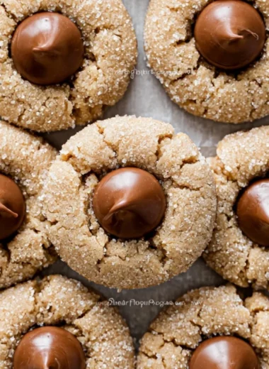 Classic Peanut Butter Blossoms cookies with chocolate kisses