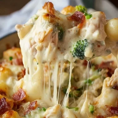 Cozy Loaded Chicken Alfredo Gnocchi Bake with creamy sauce, chicken, and gnocchi