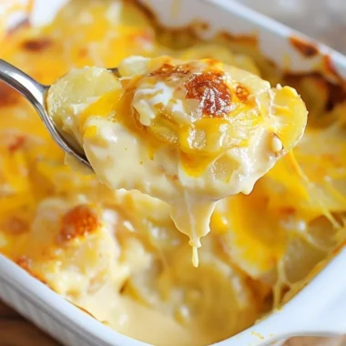 Cozy potatoes au gratin with creamy cheese and golden topping baked to perfection