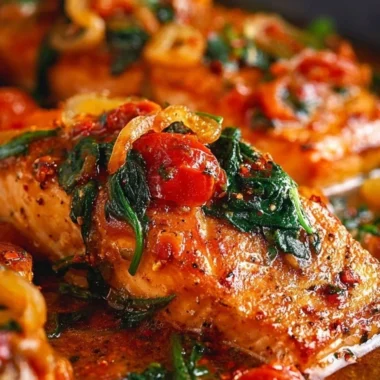 Delicious cozy Tuscan Garlic Salmon served with fresh herbs and lemon
