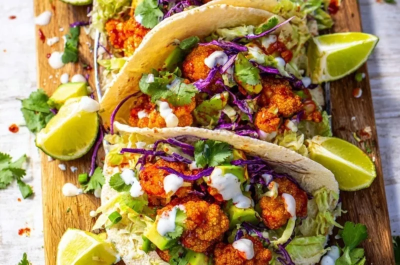 Delicious cozy vegan cauliflower tacos served with fresh toppings