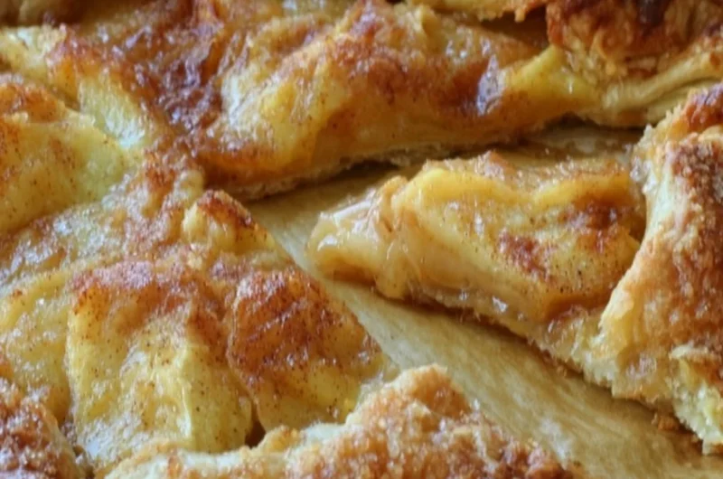 Delicious rustic French apple tart with golden crust and sliced apples