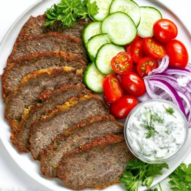 Tasty beef and lamb gyros served with fresh vegetables and pita bread