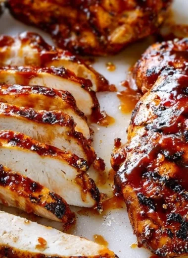 Deliciously grilled easy juicy BBQ chicken on a barbecue grill