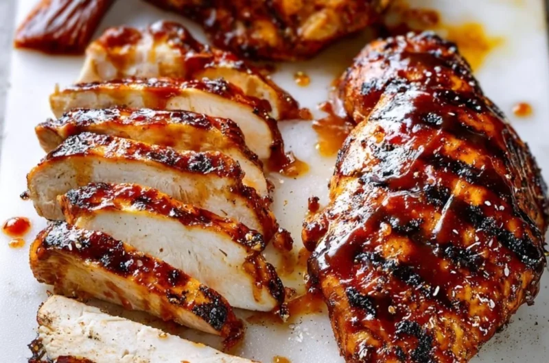 Deliciously grilled easy juicy BBQ chicken on a barbecue grill