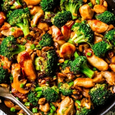 Delicious healthy chicken broccoli stir fry served in a bowl