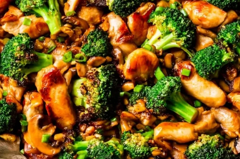 Delicious healthy chicken broccoli stir fry served in a bowl