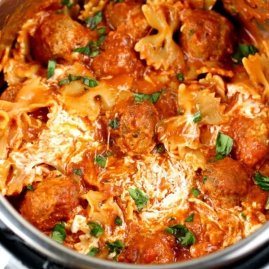 Instant Pot Dump and Go Meatball Lasagna served on a plate