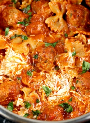 Instant Pot Dump and Go Meatball Lasagna served on a plate