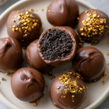 Delicious Irish Cream Oreo Truffles topped with chocolate and festive sprinkles