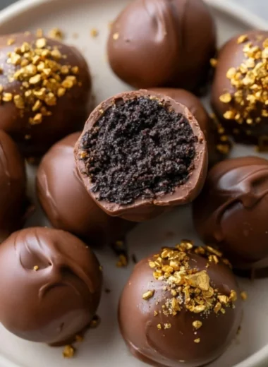 Delicious Irish Cream Oreo Truffles topped with chocolate and festive sprinkles