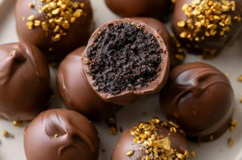 Delicious Irish Cream Oreo Truffles topped with chocolate and festive sprinkles