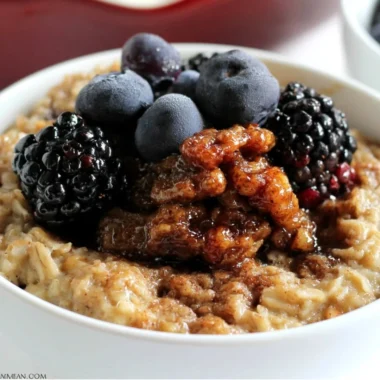 Delicious Maple & Brown Sugar Baked Oatmeal served in a bowl with toppings