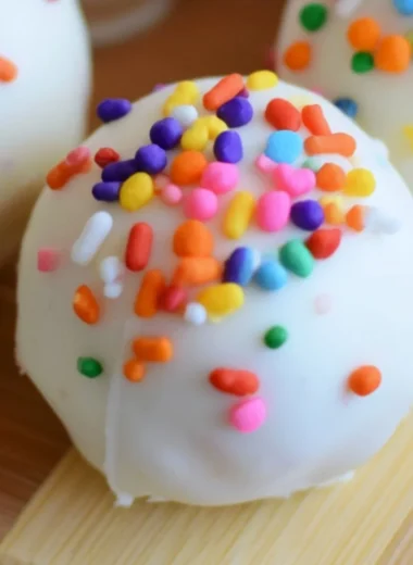 Delicious no-bake cake batter truffles with colorful sprinkles