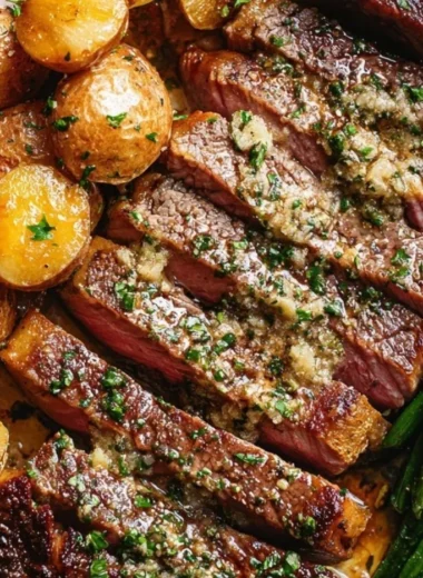 Oven Roasted Rib-Eye Steak served with herbs and spices
