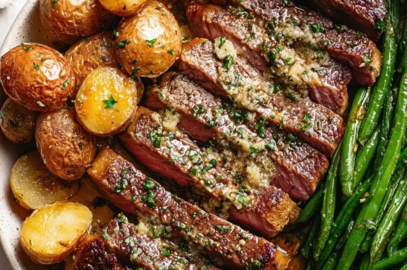 Oven Roasted Rib-Eye Steak served with herbs and spices