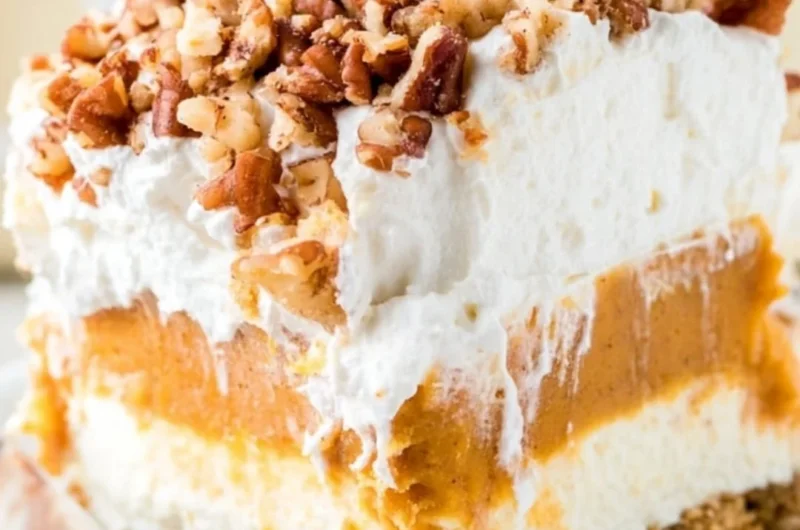 Delicious Pumpkin Lush dessert layered with cream and pumpkin flavors.