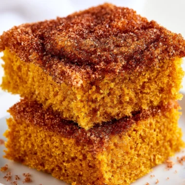 Pumpkin Snickerdoodle Snack Cake with cinnamon sugar topping