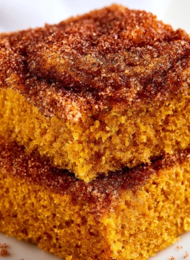 Pumpkin Snickerdoodle Snack Cake with cinnamon sugar topping