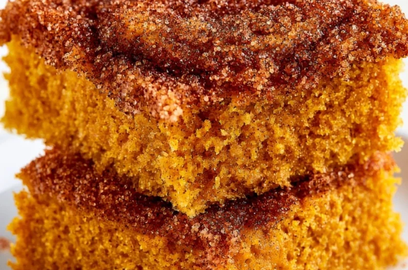 Pumpkin Snickerdoodle Snack Cake with cinnamon sugar topping