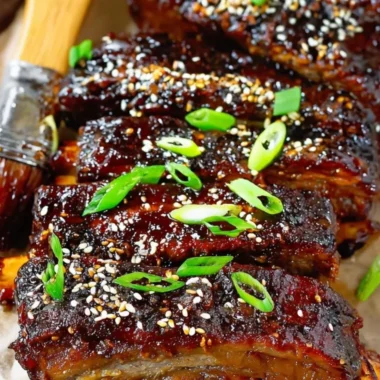 Delicious sticky Asian pork ribs glazed with a flavorful sauce