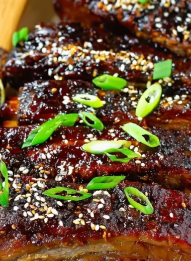 Delicious Sticky Asian Pork Ribs glazed in a savory sauce