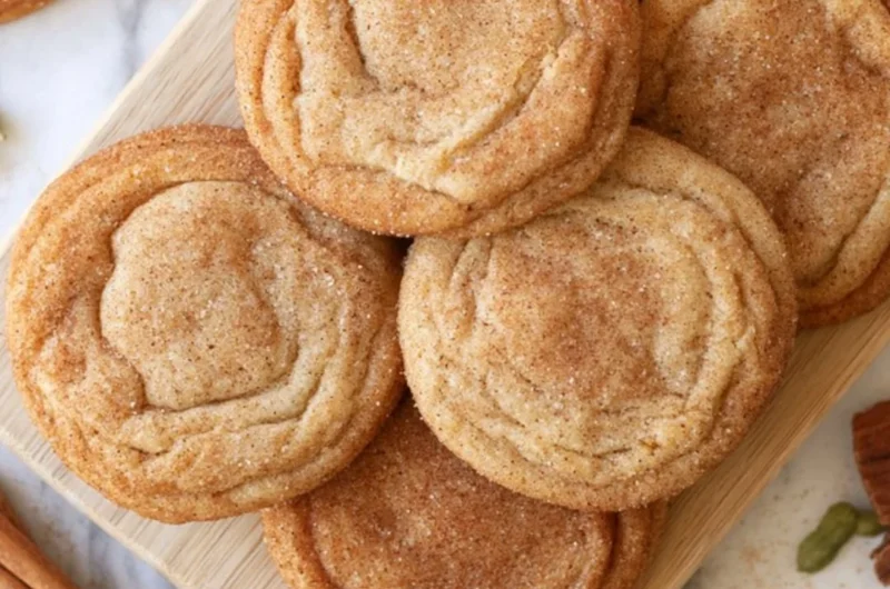 Chai snickerdoodles baked on a cooling rack, showcasing their cinnamon sugar coating.