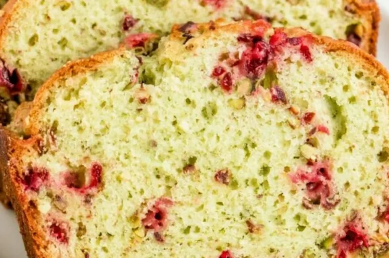 Freshly baked Cranberry Pistachio Bread with vibrant red cranberries and green pistachios