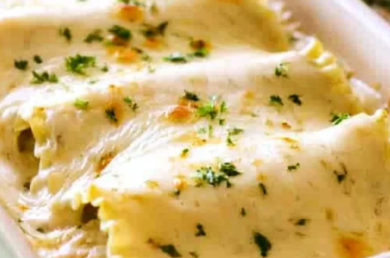 Creamy Chicken Alfredo Roll Ups served on a plate with herbs