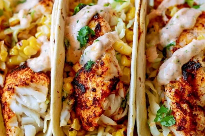 Delicious homemade Tilapia Fish Tacos served with fresh toppings