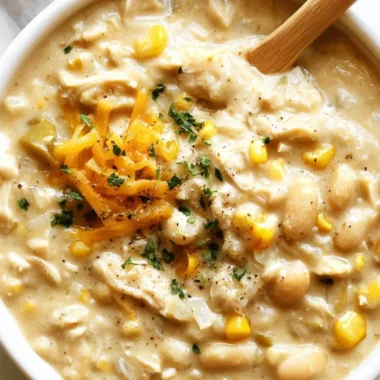Bowl of white chicken chili topped with cilantro and jalapeños