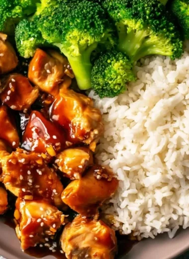 Delicious Asian-style teriyaki chicken served with vegetables and rice