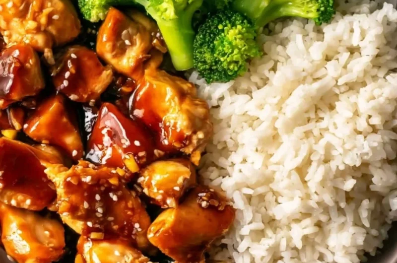Delicious Asian-style teriyaki chicken served with vegetables and rice