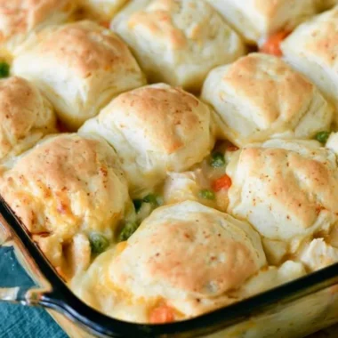Homemade Chicken Pot Pie with fluffy biscuits on top