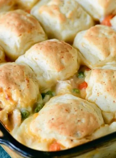 Homemade Chicken Pot Pie with fluffy biscuits on top
