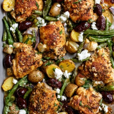 One-Pan Mediterranean Chicken with vibrant vegetables and herbs