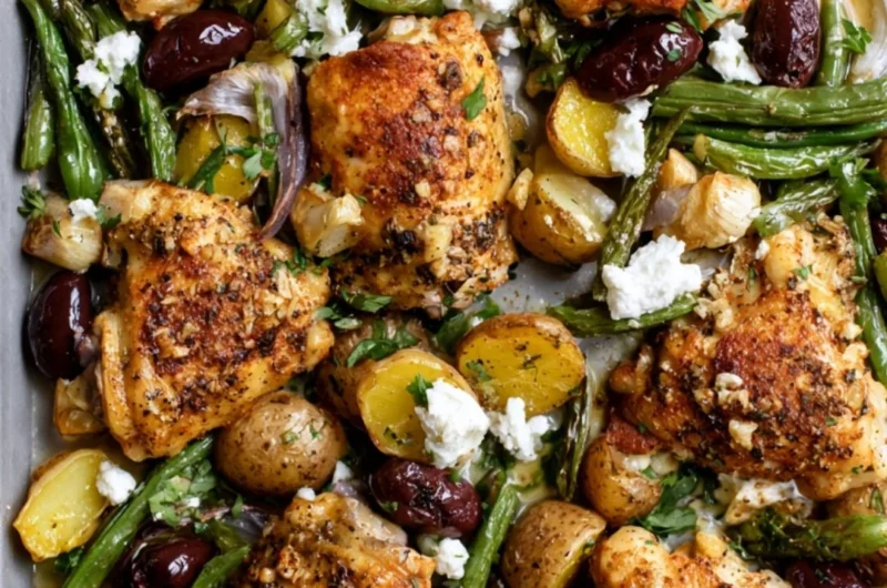 One-Pan Mediterranean Chicken with vibrant vegetables and herbs