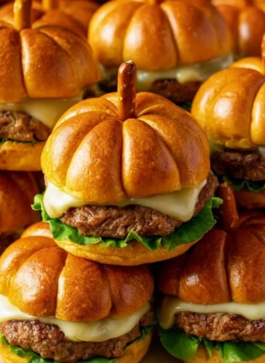 Pumpkin shaped sliders with tasty ingredients for a festive meal