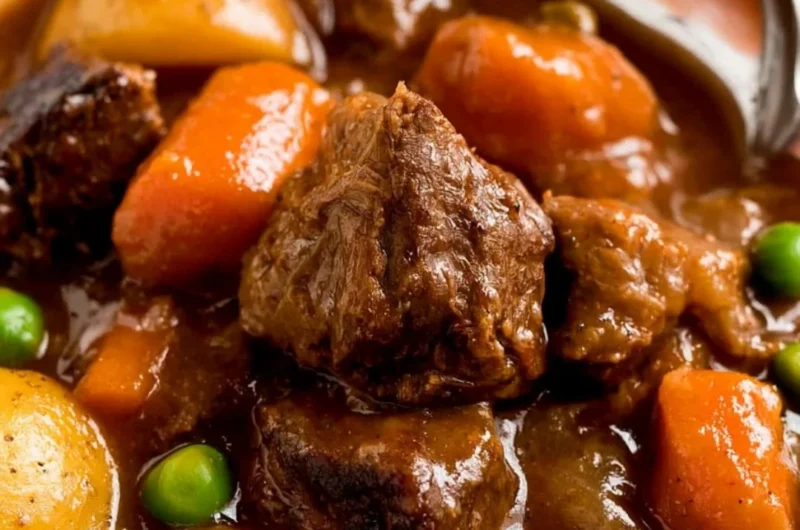 Delicious slow cooker beef stew with vegetables and tender beef.