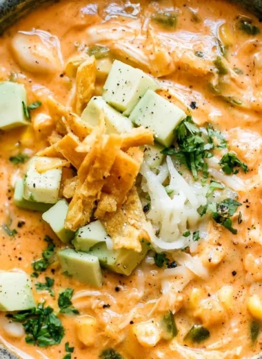 Bowl of award-winning white chicken chili garnished with cilantro and lime