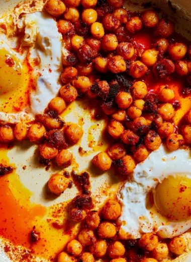 Delicious chickpea fried eggs served on a plate with fresh herbs