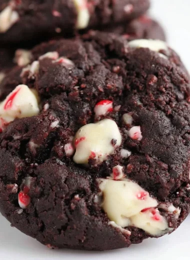 Delicious double chocolate peppermint cookies arranged on a festive plate.